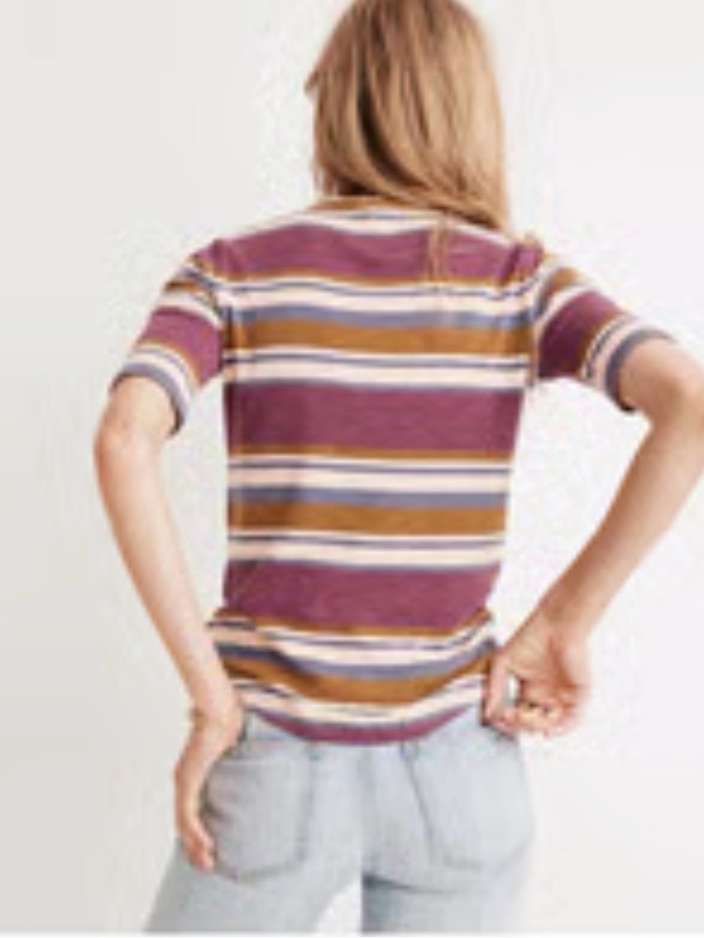 Madewell Mock Neck Shirt Tail Tee in Stripe Short Sleeve Knit Top Sz M - Picture 3 of 12